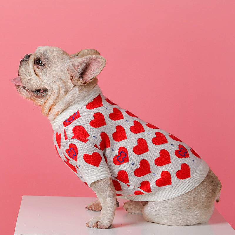 HKM-0735421 Cozy Red Heart Knitted Sweater for Small Dogs and Cats in Various Sizes
