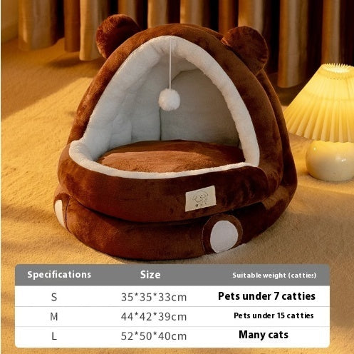 HKM-0736061 Winter Warm Closed Cat Nest with Three-Layer Fleece Lining - Available in S, M, L Sizes