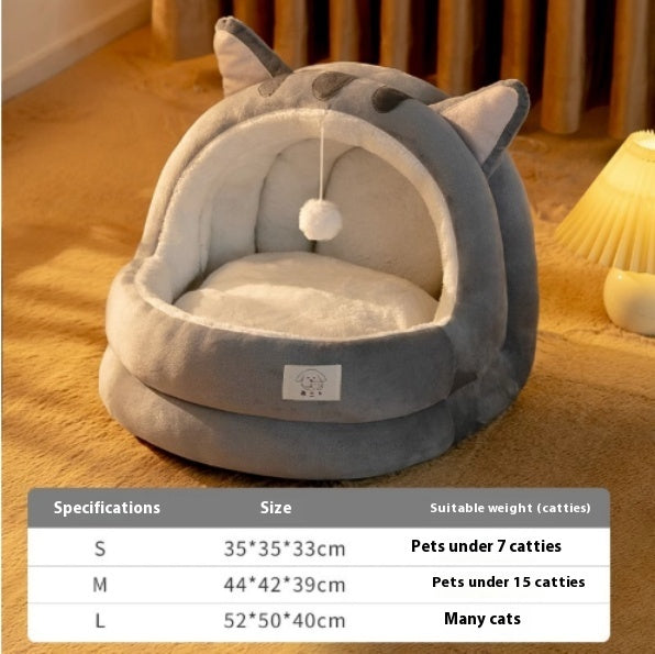 HKM-0736061 Winter Warm Closed Cat Nest with Three-Layer Fleece Lining - Available in S, M, L Sizes