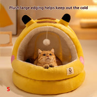 HKM-0736061 Winter Warm Closed Cat Nest with Three-Layer Fleece Lining - Available in S, M, L Sizes