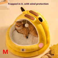 HKM-0736061 Winter Warm Closed Cat Nest with Three-Layer Fleece Lining - Available in S, M, L Sizes