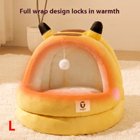 HKM-0736061 Winter Warm Closed Cat Nest with Three-Layer Fleece Lining - Available in S, M, L Sizes