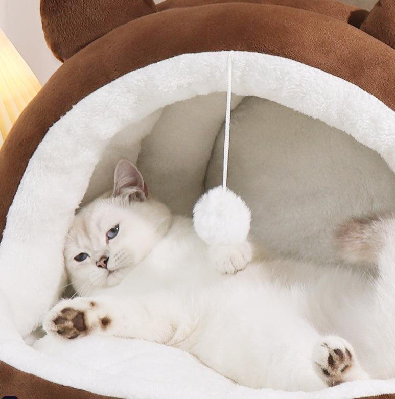 HKM-0736061 Winter Warm Closed Cat Nest with Three-Layer Fleece Lining - Available in S, M, L Sizes