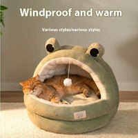 HKM-0736061 Winter Warm Closed Cat Nest with Three-Layer Fleece Lining - Available in S, M, L Sizes