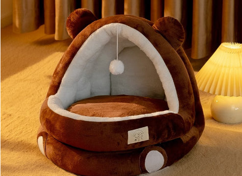 HKM-0736061 Winter Warm Closed Cat Nest with Three-Layer Fleece Lining - Available in S, M, L Sizes