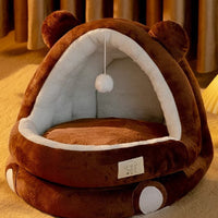 HKM-0736061 Winter Warm Closed Cat Nest with Three-Layer Fleece Lining - Available in S, M, L Sizes
