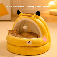 HKM-0736061 Winter Warm Closed Cat Nest with Three-Layer Fleece Lining - Available in S, M, L Sizes