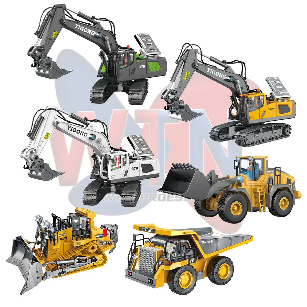 HKM-073683 2.4G Wireless Remote Control Mini Excavator Toy - Metal Engineering Construction Digger Vehicle