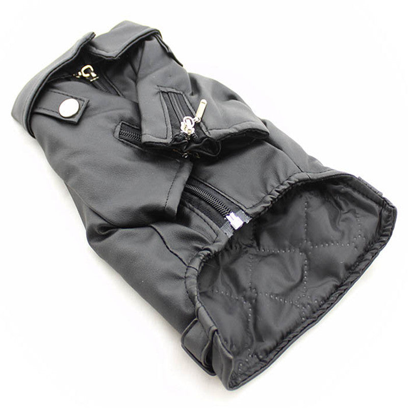 HKM-0737085 Embroidered Eagle Design Small Dog Jacket in Chocolate Black Faux Leather