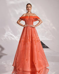 HKM-073939 Elegant Orange Evening Dress for Women - Style EZ25167