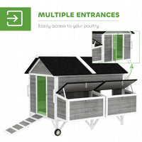HKM-0741053 Gray 59" Wooden Chicken Coop with Wheels, Handles, 2 Nesting Boxes, 4 Perches for 5-8 Chickens