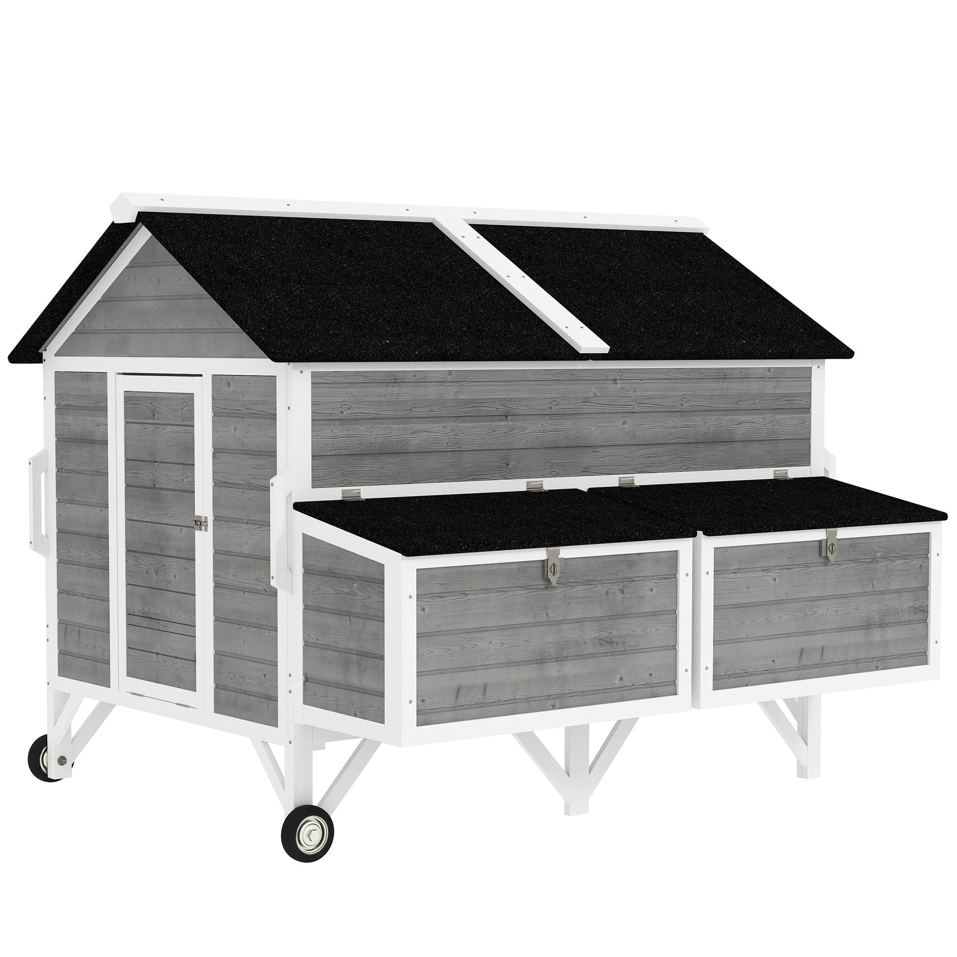 HKM-0741053 Gray 59" Wooden Chicken Coop with Wheels, Handles, 2 Nesting Boxes, 4 Perches for 5-8 Chickens