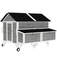 HKM-0741053 Gray 59" Wooden Chicken Coop with Wheels, Handles, 2 Nesting Boxes, 4 Perches for 5-8 Chickens