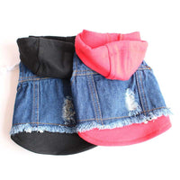 HKM-0741821 Stylish Denim Knitted Hooded Vest for Dogs in Black and Red