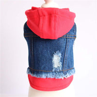 HKM-0741821 Stylish Denim Knitted Hooded Vest for Dogs in Black and Red