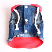 HKM-0741821 Stylish Denim Knitted Hooded Vest for Dogs in Black and Red