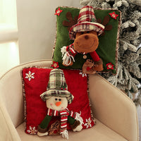 HKM-074195 Decorative Square Throw Pillowcase with Old Man, Snowman, and Elk Patterns, 41x41cm