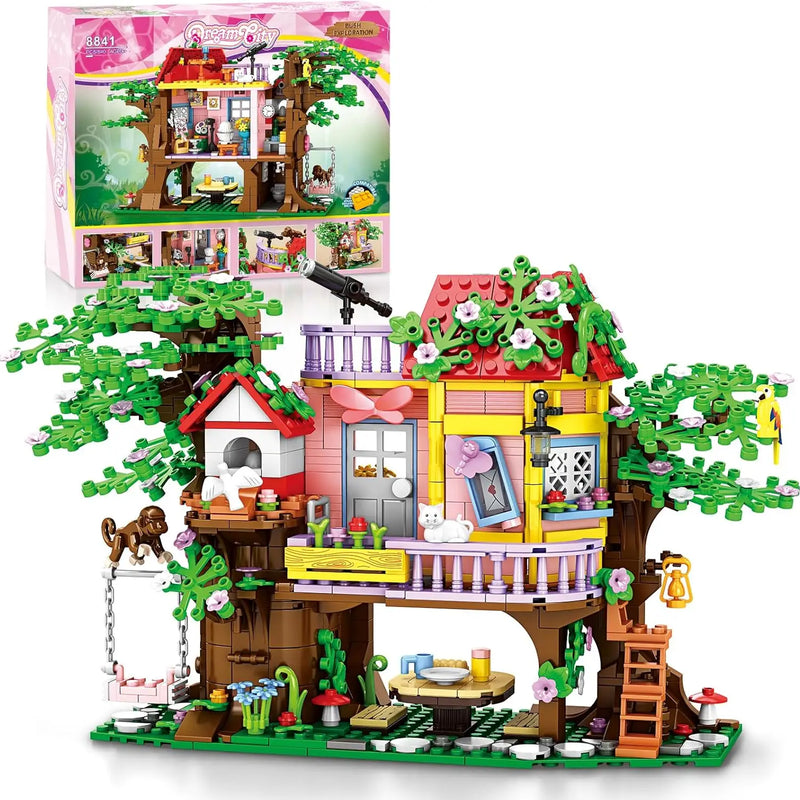 HKM-074195 Educational Building Block Set with 840 Pieces - Tree House, Animals, and Landscape Theme for Ages 5 & Up