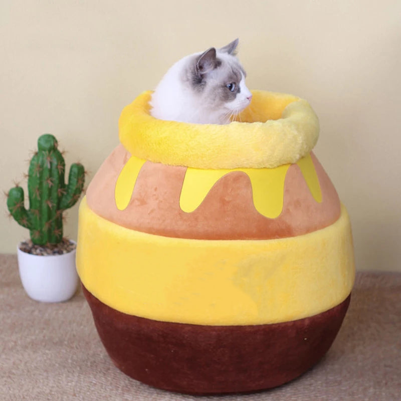 HKM-0743229 All-Season Warm Honey Pot Pet Bed - Soft Crystal Fabric with Double-Layer Insulation, Cozy Sponge Cotton Filling, Available in Multiple Colors