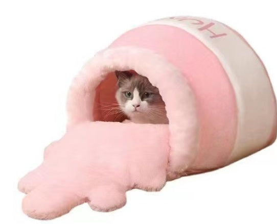 HKM-0743229 All-Season Warm Honey Pot Pet Bed - Soft Crystal Fabric with Double-Layer Insulation, Cozy Sponge Cotton Filling, Available in Multiple Colors