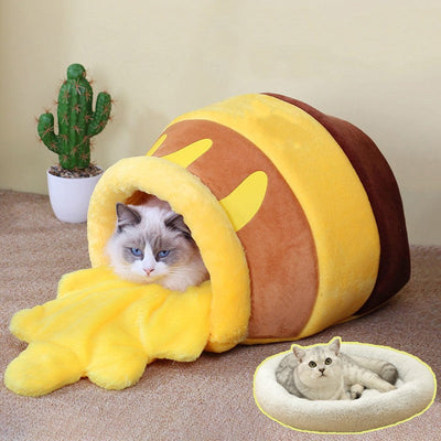 HKM-0743229 All-Season Warm Honey Pot Pet Bed - Soft Crystal Fabric with Double-Layer Insulation, Cozy Sponge Cotton Filling, Available in Multiple Colors