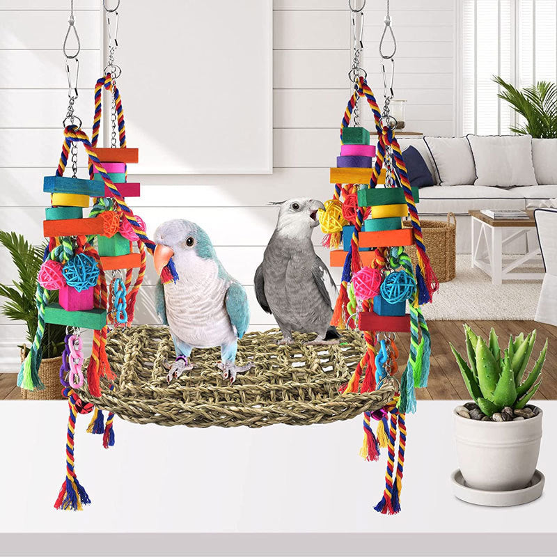 HKM-074323 Bird Cage Climbing Net Hammock for Medium and Large Parrots and Birds - Grass Material