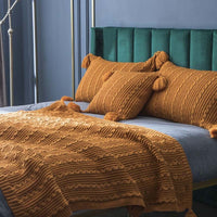 HKM-074387 Cozy Casual Acrylic Knitted Blanket and Pillowcase Set - Perfect for Spring and Autumn