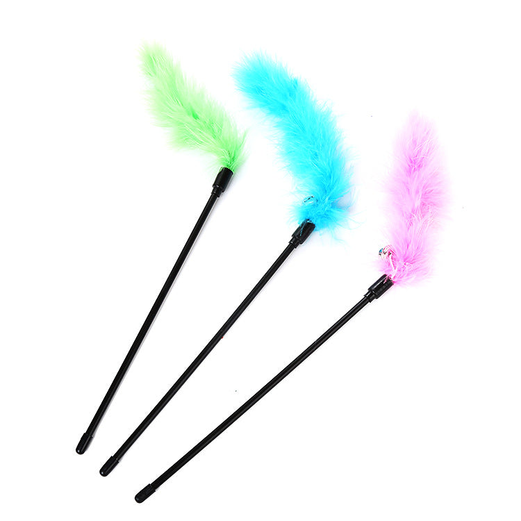 HKM-0743997 Funny Cat Toy Stick with Turkey Feather and Plastic, 27cm Long
