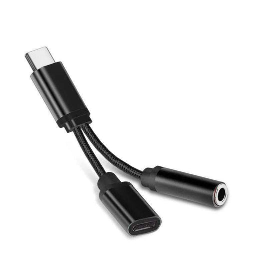HKM-074451 Type-C to 3.5mm Headphone Adapter Cable - Dual Output Connector in Black, Pink, Silver, White