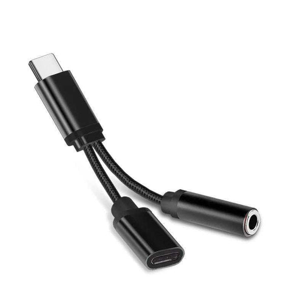 HKM-074451 Type-C to 3.5mm Headphone Adapter Cable - Dual Output Connector in Black, Pink, Silver, White