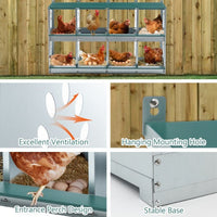 HKM-0744765 8 Compartment Wall-Mounted Chicken Nesting Box for Egg Laying, Metal Construction with Vented Holes
