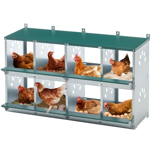 HKM-0744765 8 Compartment Wall-Mounted Chicken Nesting Box for Egg Laying, Metal Construction with Vented Holes