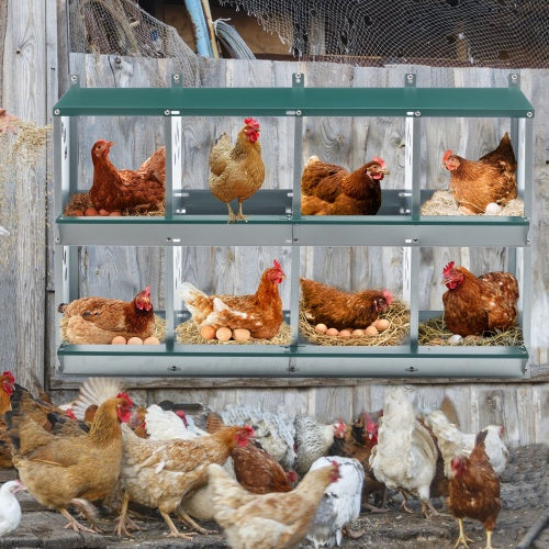 HKM-0744765 8 Compartment Wall-Mounted Chicken Nesting Box for Egg Laying, Metal Construction with Vented Holes