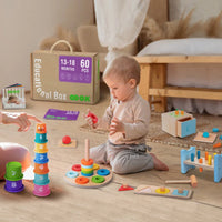 HKM-074515 Montessori Wooden Building Blocks and Hammer Pounding Toy Educational Play Set