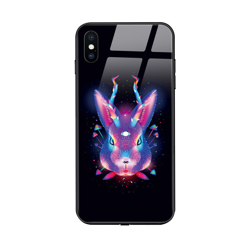 HKM-074643 Cartoon Animal Tempered Glass Phone Case Compatible with iPhone Models