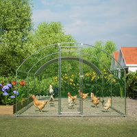 HKM-0746813 Large Metal Chicken Coop with Waterproof UV Cover, Walk-In Dome Shape Enclosed Chicken Run for Outdoor Use