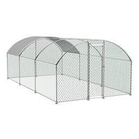 HKM-0746813 Large Metal Chicken Coop with Waterproof UV Cover, Walk-In Dome Shape Enclosed Chicken Run for Outdoor Use