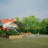 HKM-0746813 Large Metal Chicken Coop with Waterproof UV Cover, Walk-In Dome Shape Enclosed Chicken Run for Outdoor Use