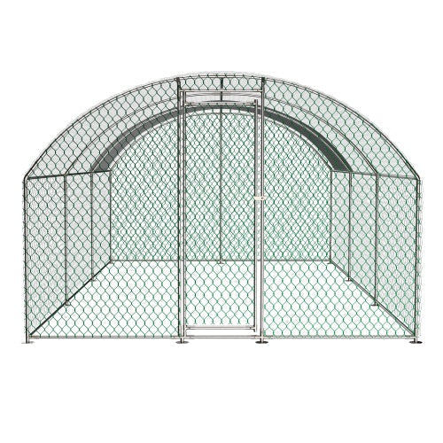 HKM-0746813 Large Metal Chicken Coop with Waterproof UV Cover, Walk-In Dome Shape Enclosed Chicken Run for Outdoor Use