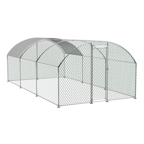 HKM-0746813 Large Metal Chicken Coop with Waterproof UV Cover, Walk-In Dome Shape Enclosed Chicken Run for Outdoor Use
