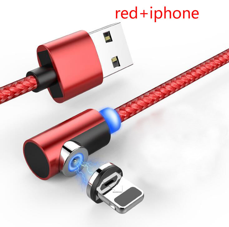 HKM-074771 Nylon Braided 90-Degree Magnetic Charging Cable for Mobile Devices - Fast 2A Current, Dust-Plug Design, 1m & 2m Lengths