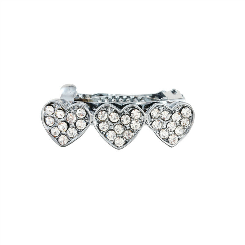 HKM-0747965 Cute Rhinestone Alloy Heart Barrette for Dogs in White, Pink, and Blue - 3CM Ornament