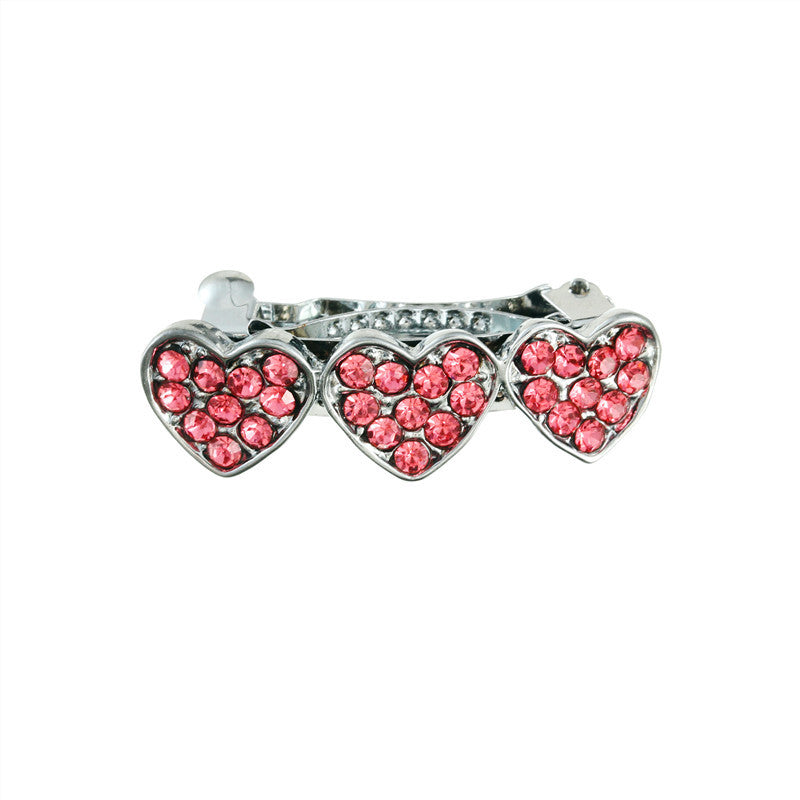 HKM-0747965 Cute Rhinestone Alloy Heart Barrette for Dogs in White, Pink, and Blue - 3CM Ornament