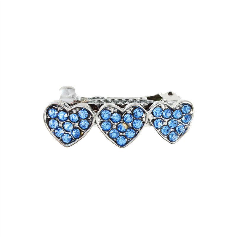 HKM-0747965 Cute Rhinestone Alloy Heart Barrette for Dogs in White, Pink, and Blue - 3CM Ornament