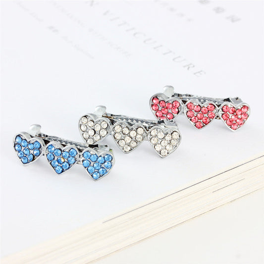 HKM-0747965 Cute Rhinestone Alloy Heart Barrette for Dogs in White, Pink, and Blue - 3CM Ornament