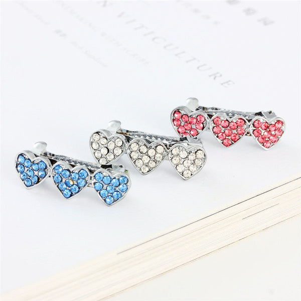 HKM-0747965 Cute Rhinestone Alloy Heart Barrette for Dogs in White, Pink, and Blue - 3CM Ornament