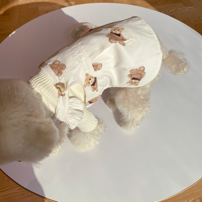 HKM-0749501 Cute Bear Suspender Skirt for Bichon and Teddy Dogs - Milky White & Black Options Available