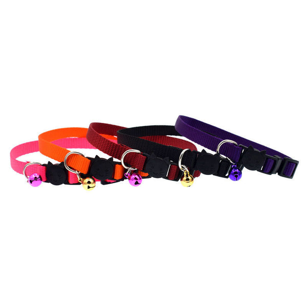 HKM-0750909 Nylon Solid Color Cat Bell Collar - Adjustable, Lightweight, 20-34cm Neck Size in Various Colors