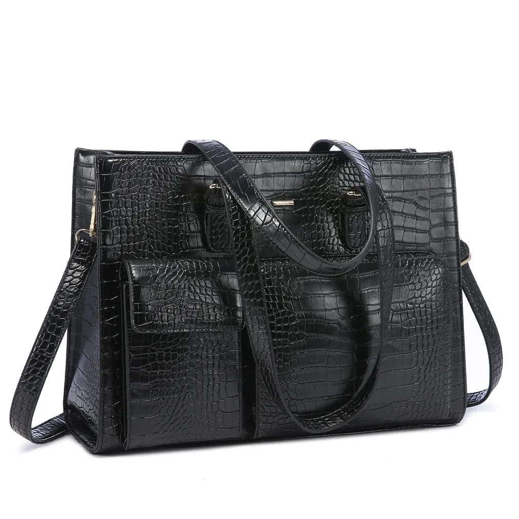 HKM-075091 Waterproof Leather Laptop Tote Bag for Women, Fits 15.6in Devices, Stylish Work Briefcase