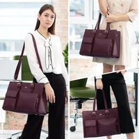 HKM-075091 Waterproof Leather Laptop Tote Bag for Women, Fits 15.6in Devices, Stylish Work Briefcase